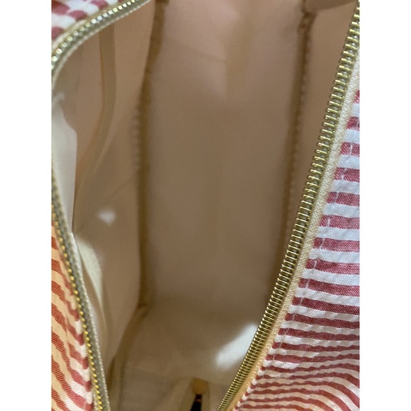 Pink Striped Seersucker "A" Cosmetic Bag | Zipper Makeup Pouch - Picture 8 of 8